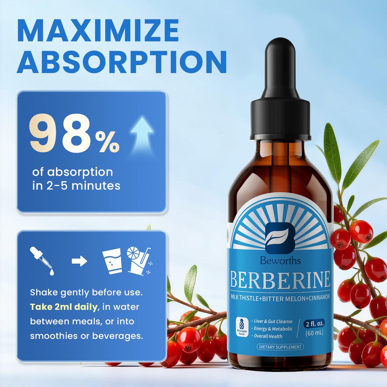 Glass of water with Berberine drops for easy mixing