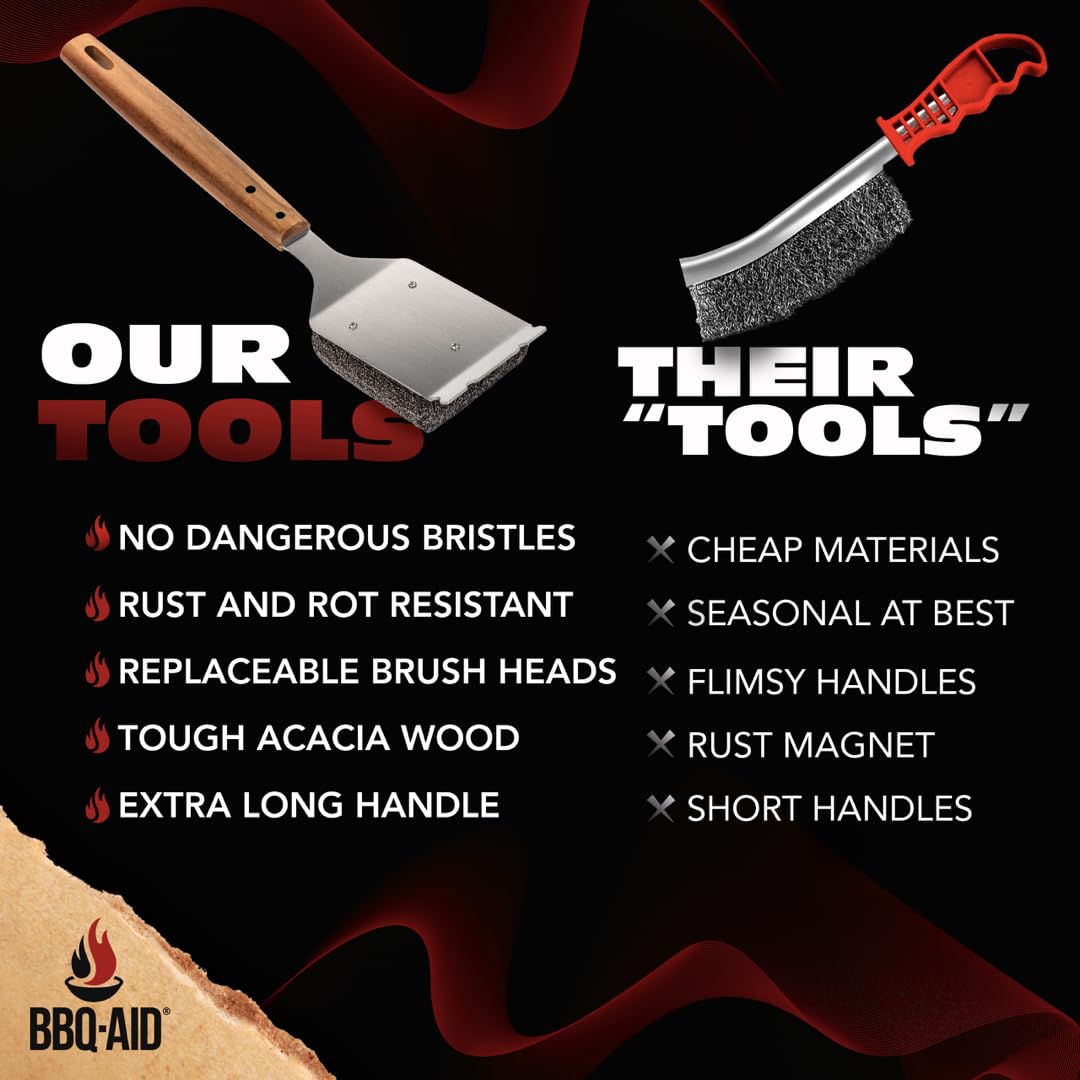 BBQ-AID all-grill-types compatibility shown with different grill surfaces.