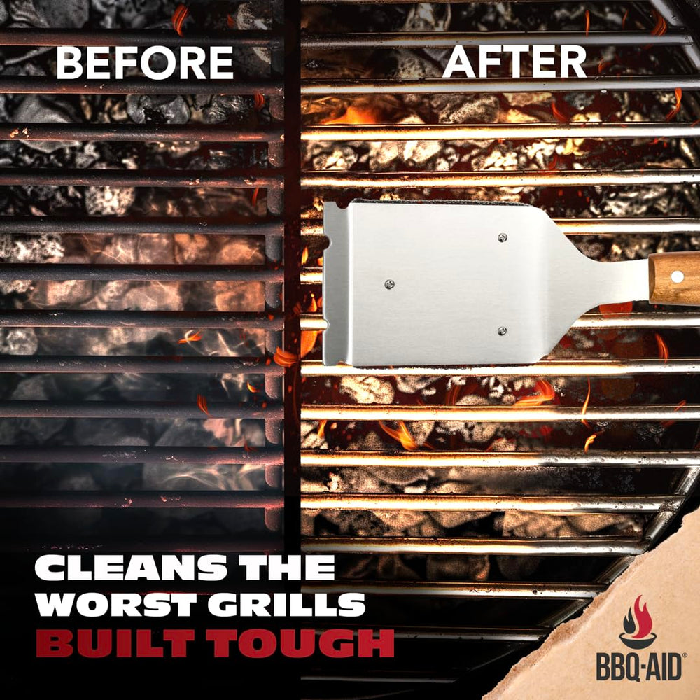 BBQ-AID cleaning porcelain grill surface with the brush in action.