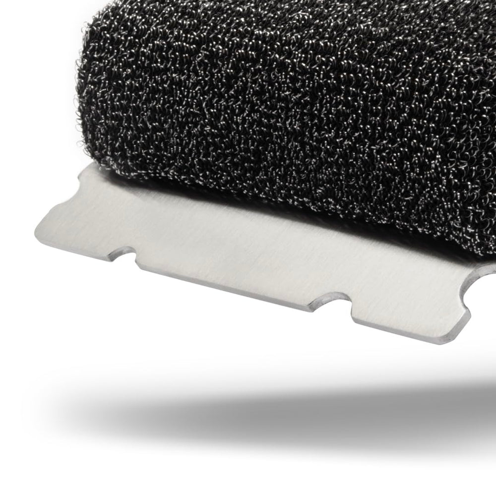 BBQ-AID two-handed grip secures control during stubborn residue removal.