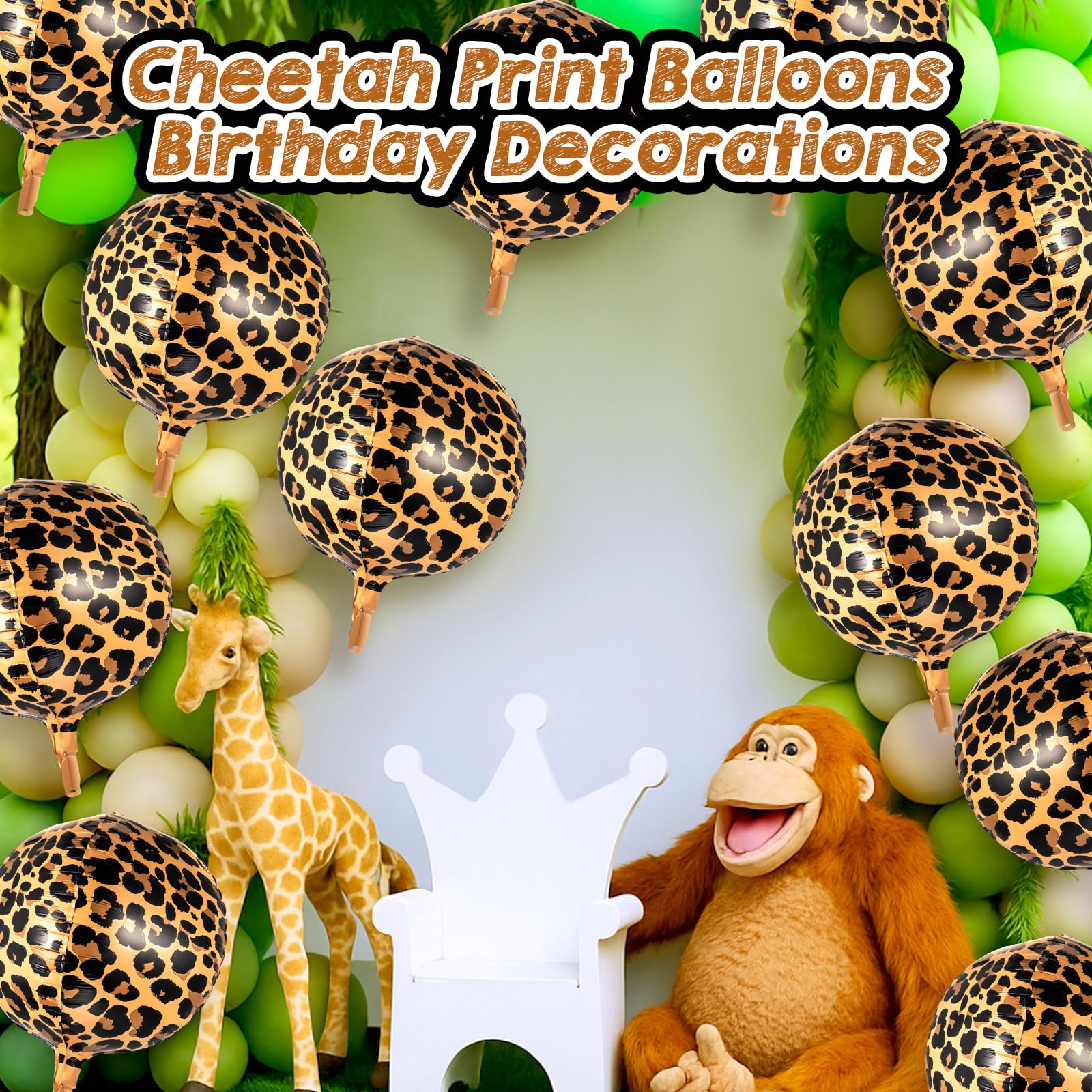 BBTO birthday decor foil balloons cheetah and leopard pattern for celebrations.