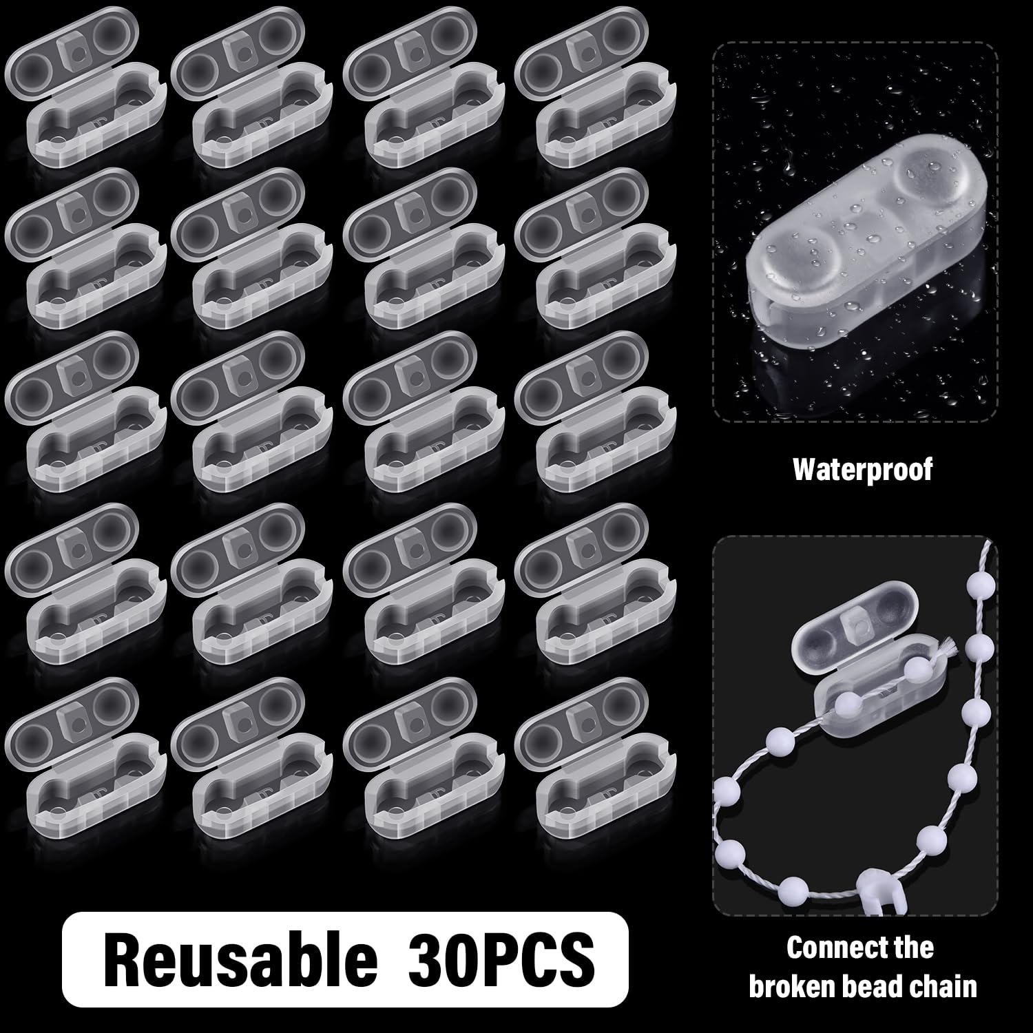 BBTO transparent connectors in packaging blend with blinds.