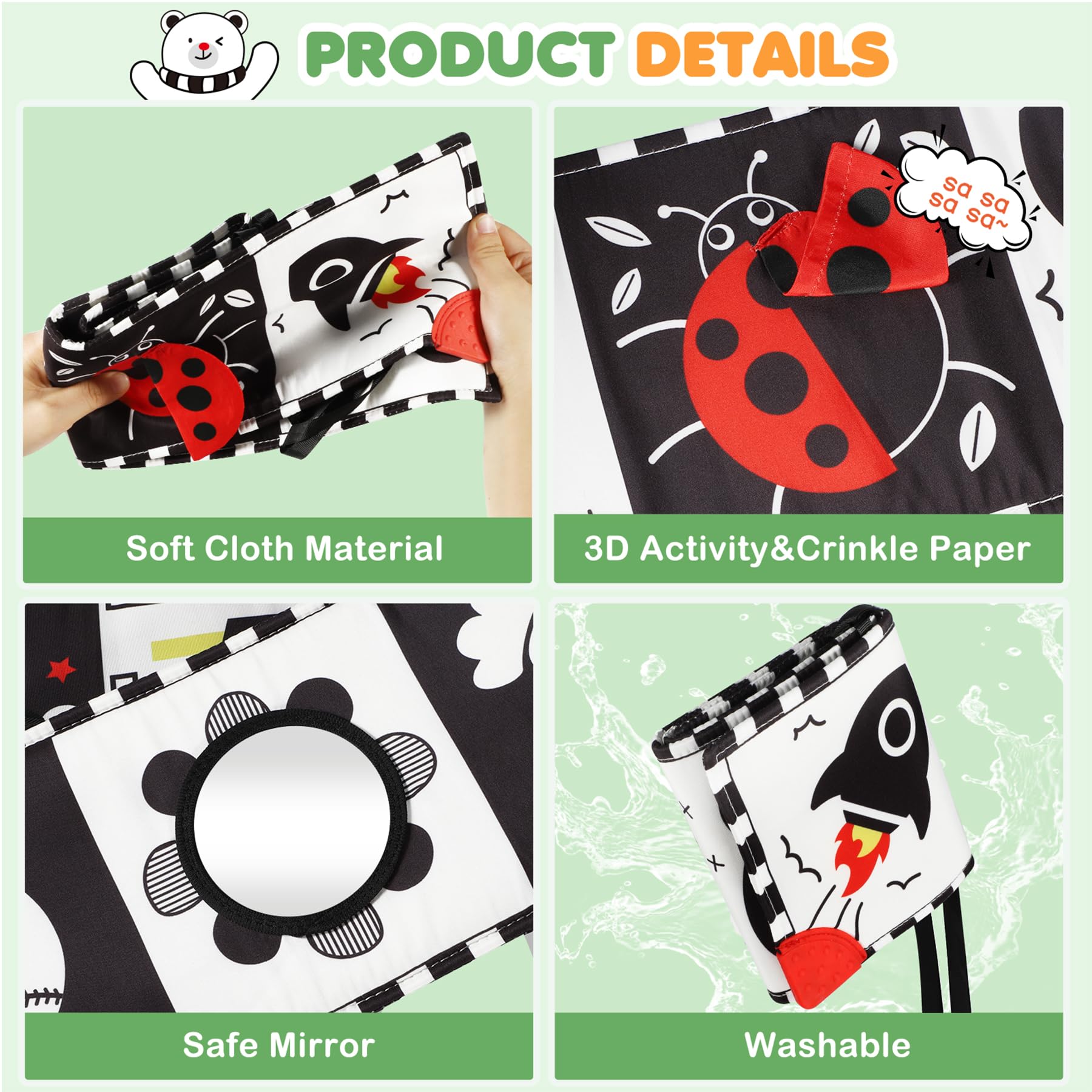 BBWOO durable straps secure to crib, stroller, or wall.