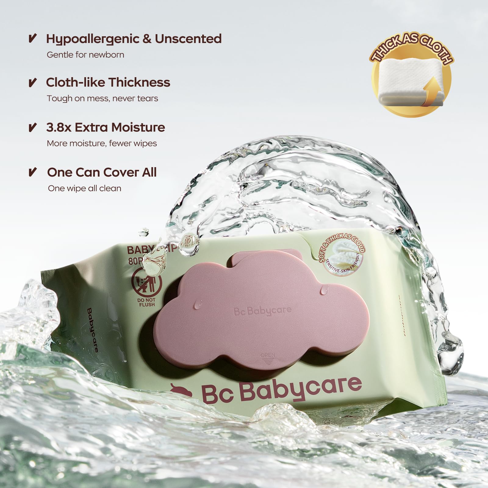 Bc Babycare Cloud Moist Wipes xl-size for broader coverage during cleanups.