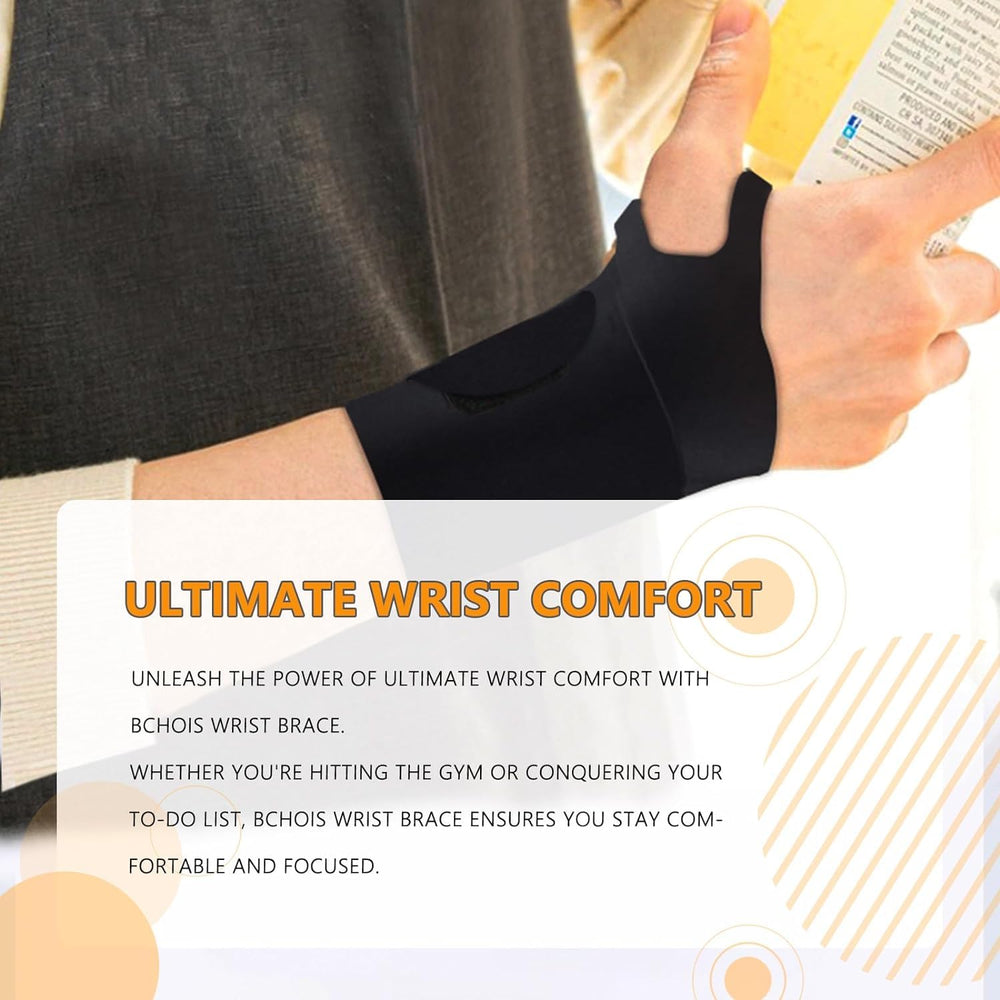 Bchois wrist brace adjustable straps providing customizable compression for a secure fit.