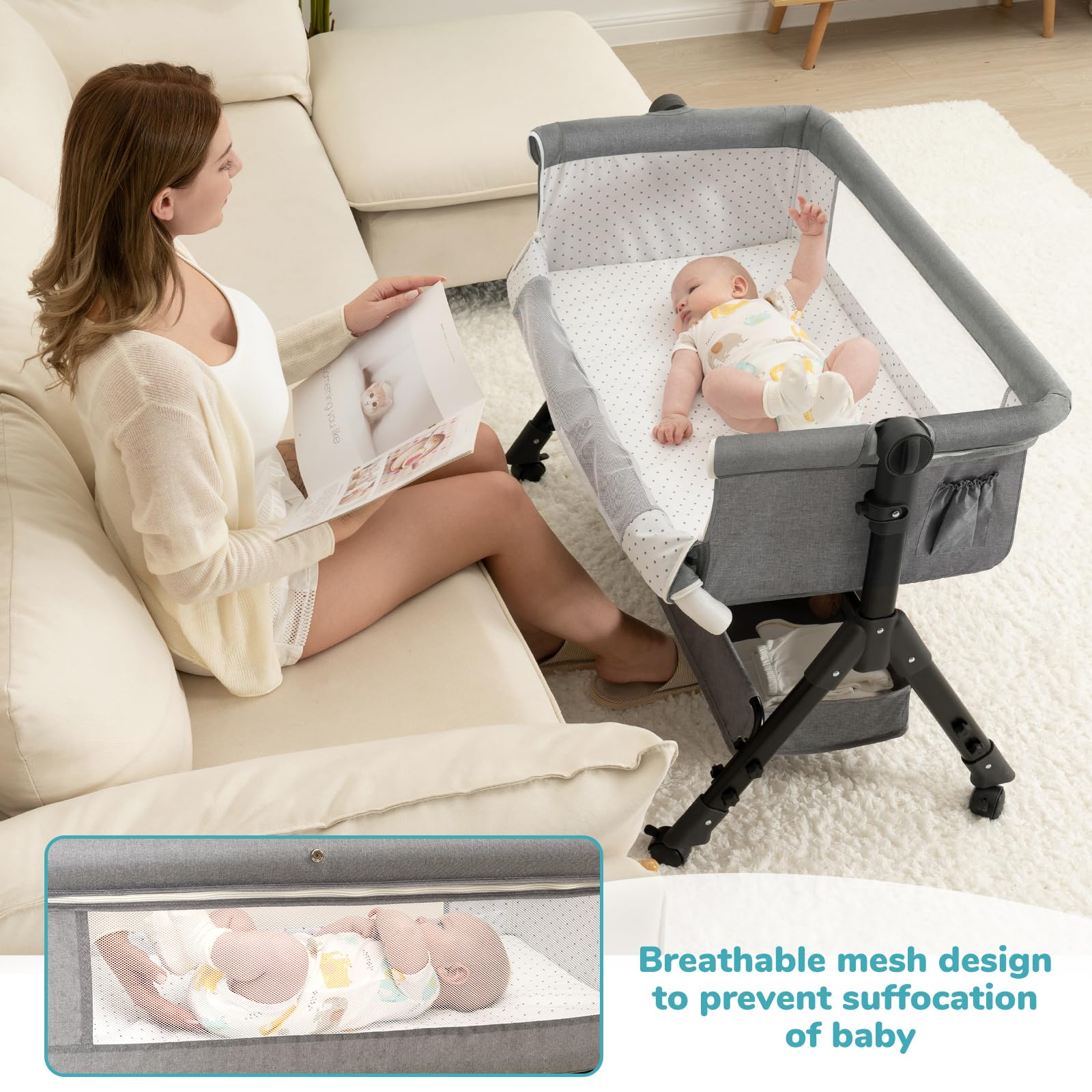 BCOL 3-in-1 baby bassinet gray foldable-travel is ideal for on-the-go families