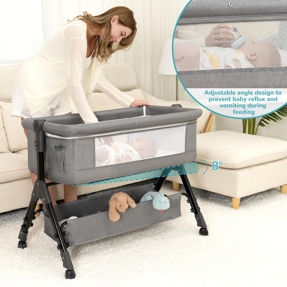 BCOL 3-in-1 baby bassinet gray mosquito-net keeps baby protected and comfortable