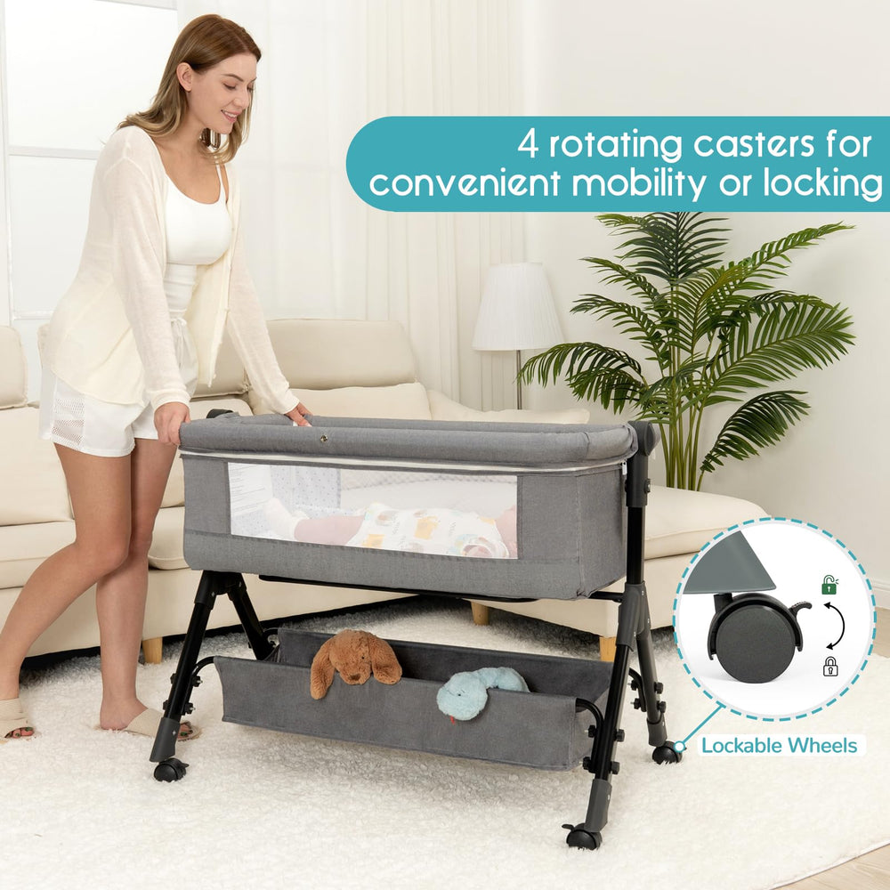 BCOL 3-in-1 baby bassinet gray storage-basket keeps essentials within reach