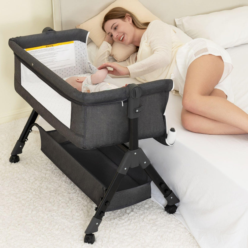 BCOL Baby Bassinet in bedside mode with wheels for easy nighttime access
