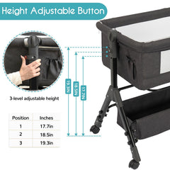 BCOL Bassinet showing height adjustment for bed compatibility