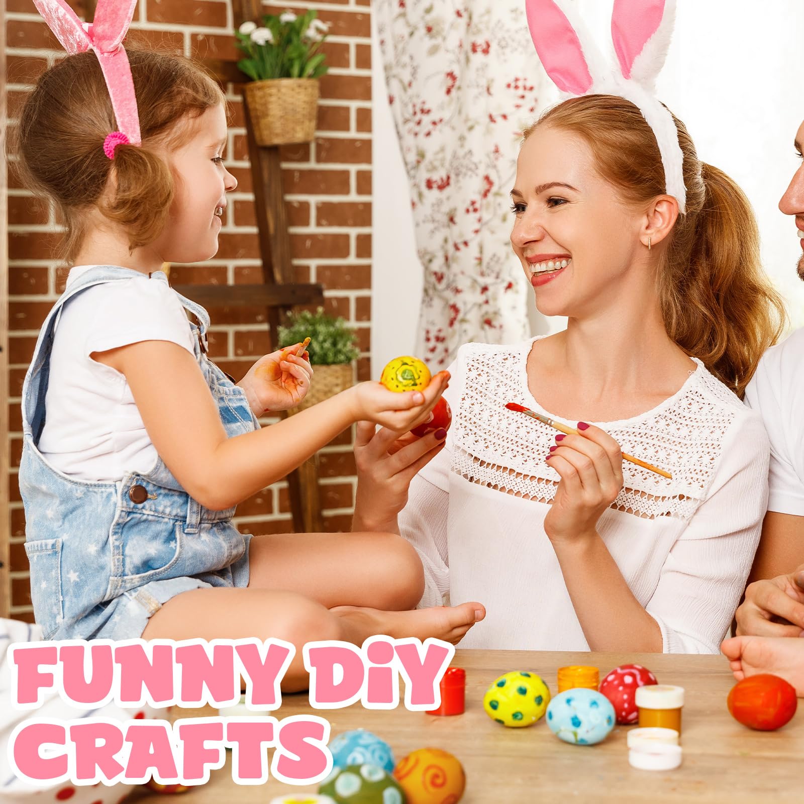 BCUEIDO Easter craft setup with white wooden eggs