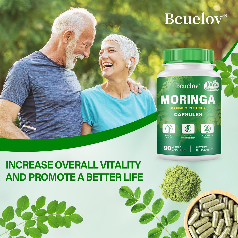 Bcuelov Moringa capsules energy boost concept for active days.