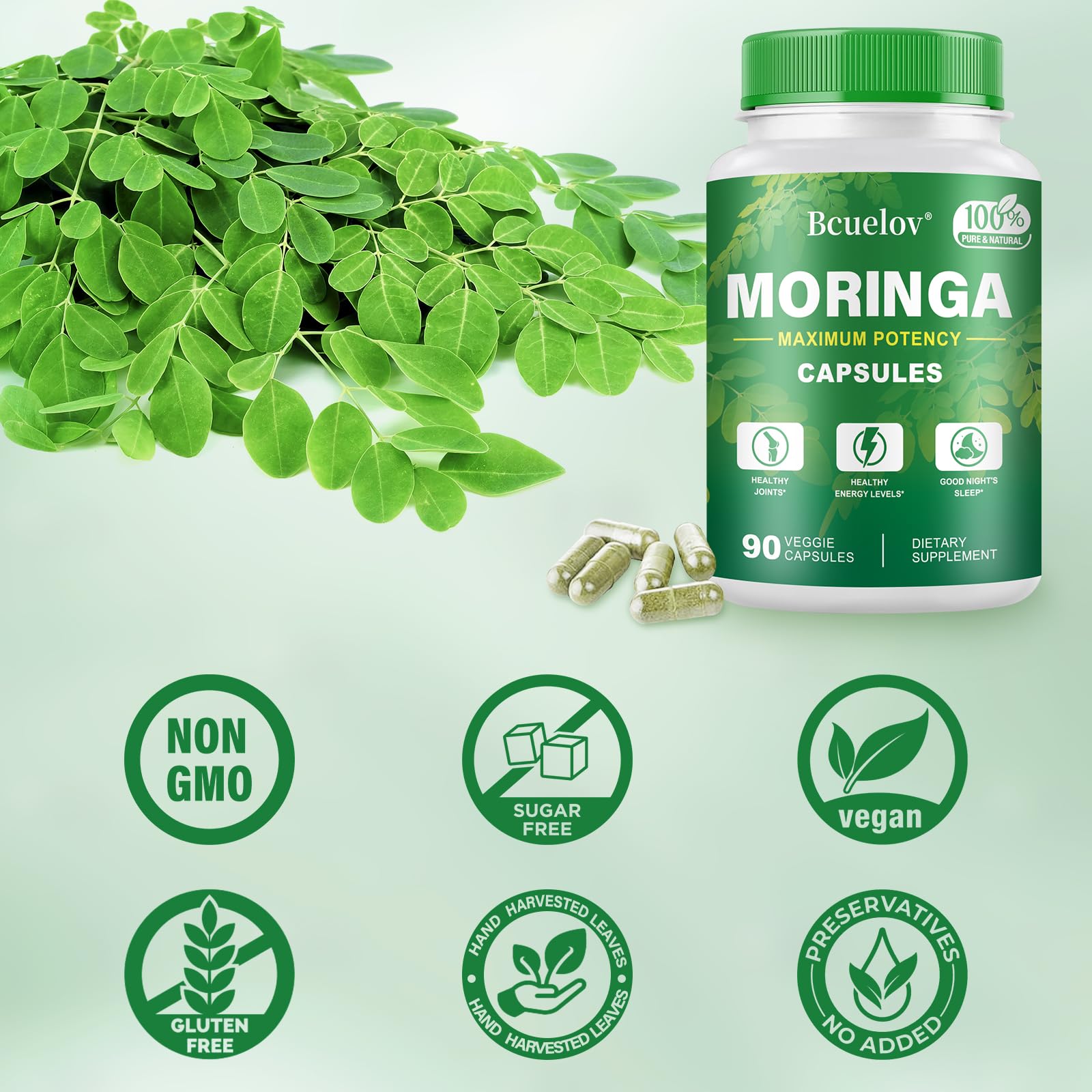 Bcuelov Moringa Capsules third party testing badge signals safety and quality