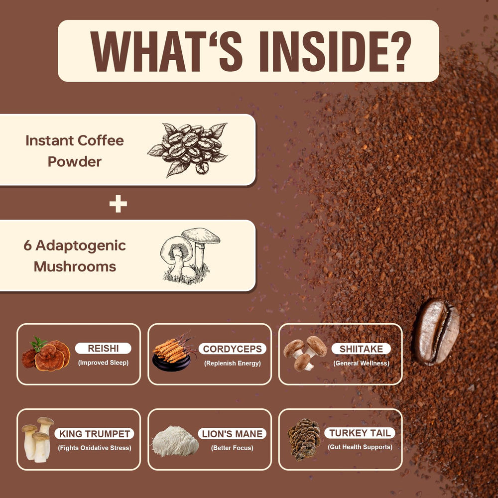Bcuelov Mushroom Coffee with MCT oil emulsifies for balanced energy.