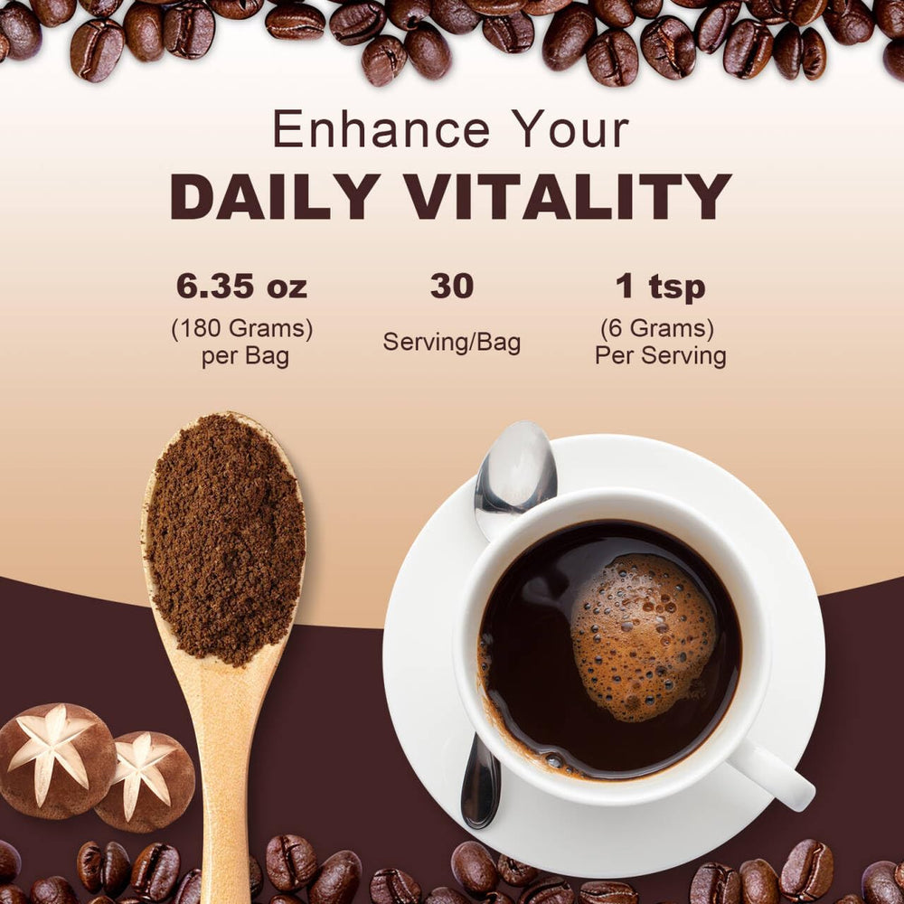 Bcuelov Mushroom Coffee with MCT oil; added healthy fats for steady energy.