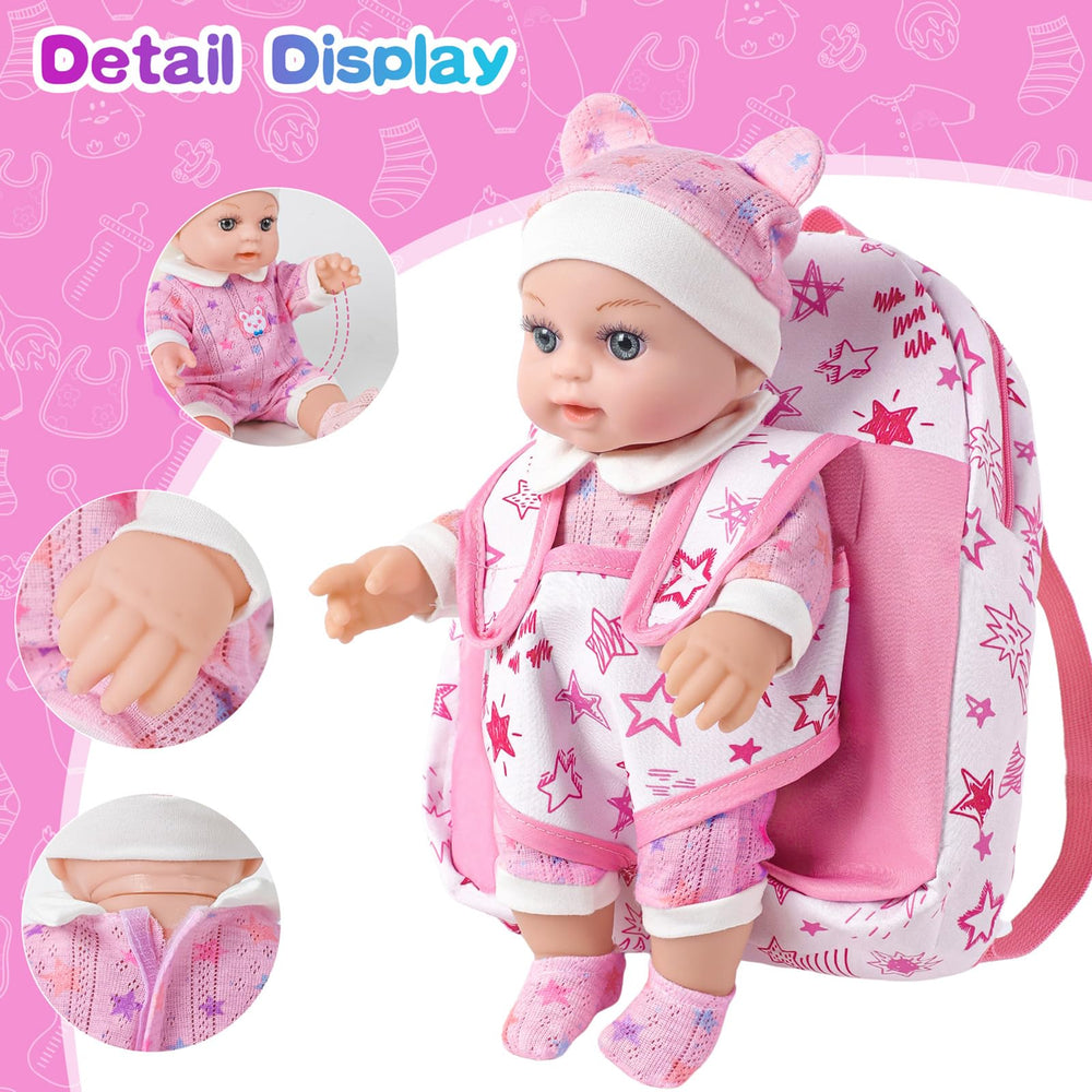 BDDOLL backpack open, showing storage for doll and accessories