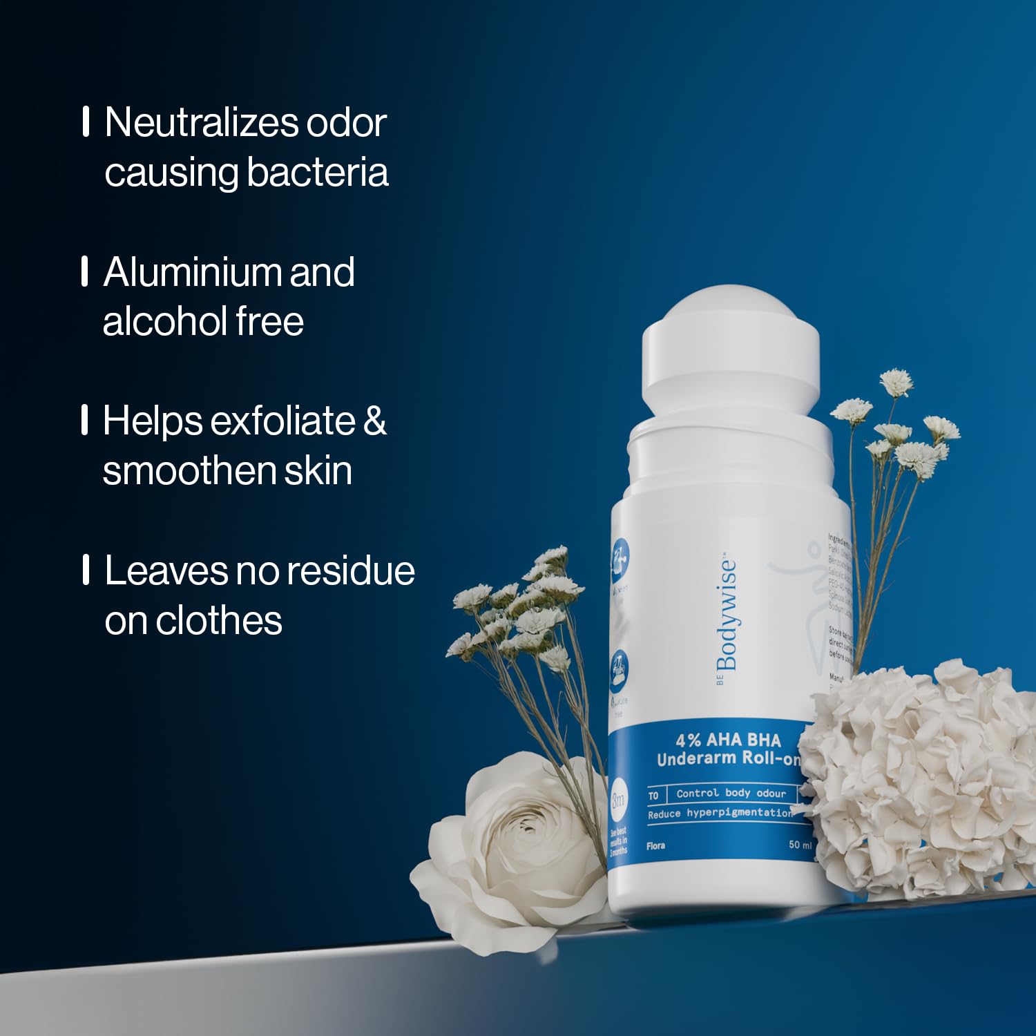 Be Bodywise floral scent label communicates fresh fragrance.