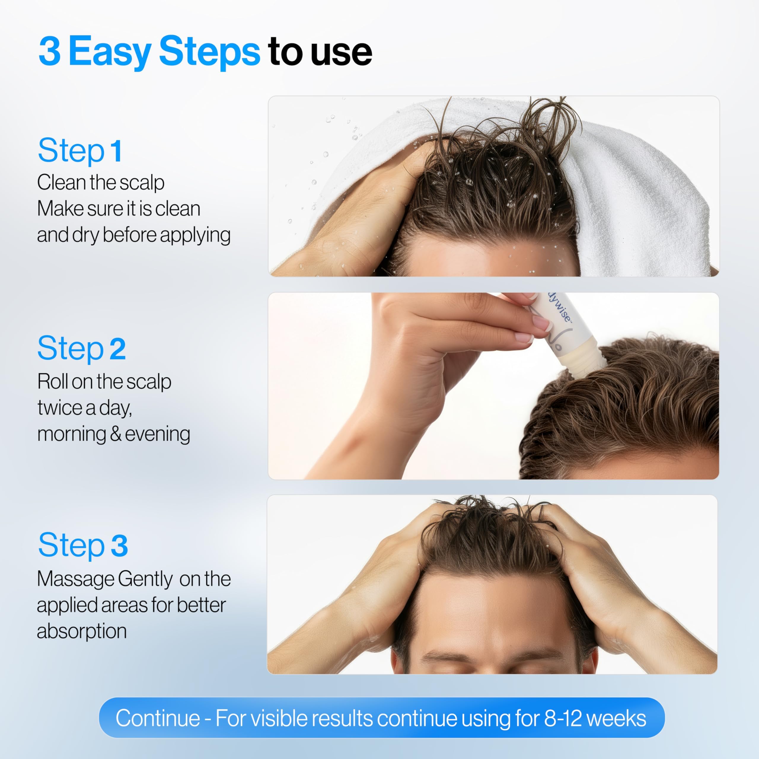 Be Bodywise Roll-On being used on scalp during daily routine