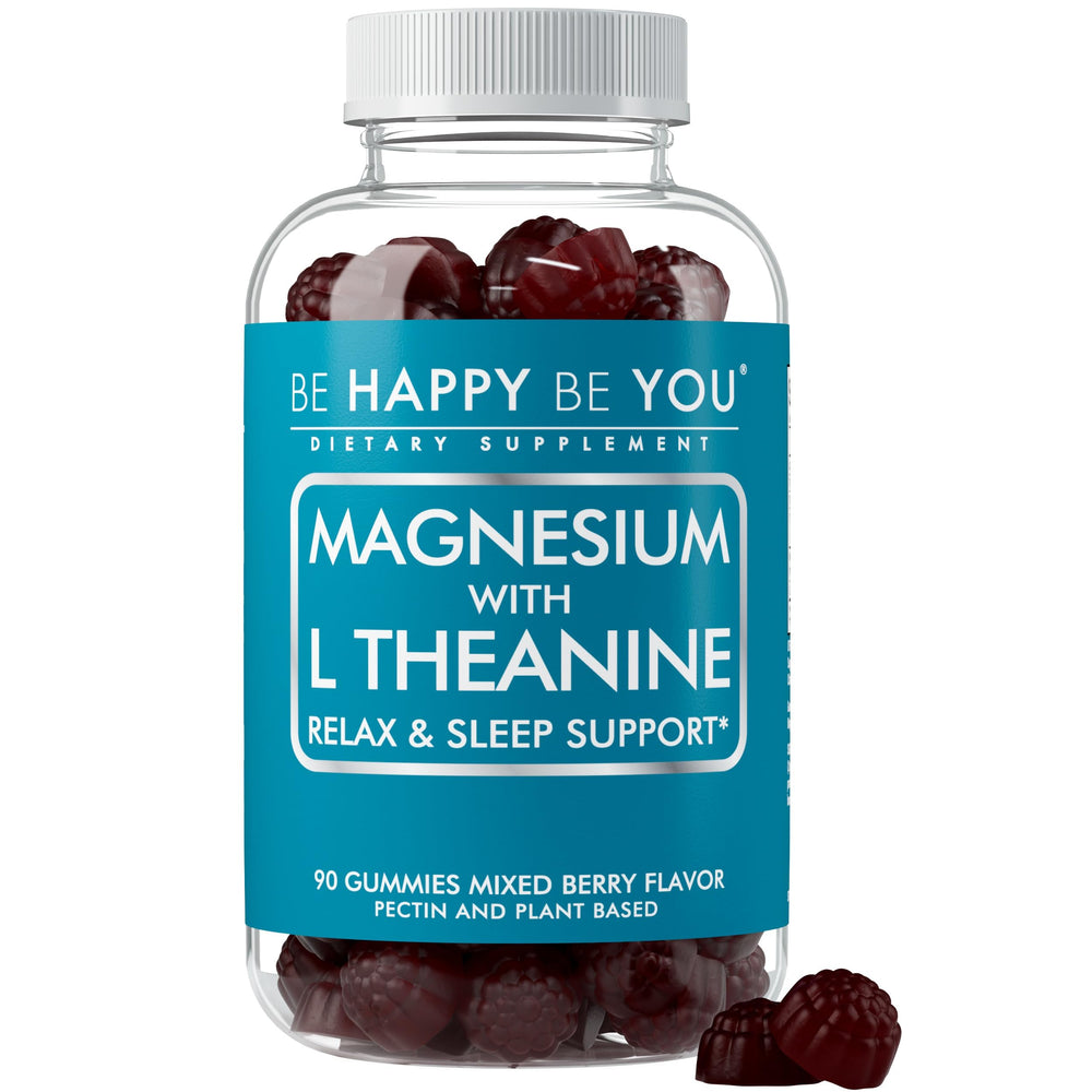 Be Happy Be You magnesium glycinate gummies bottle with mixed berry flavor supports calming evenings.