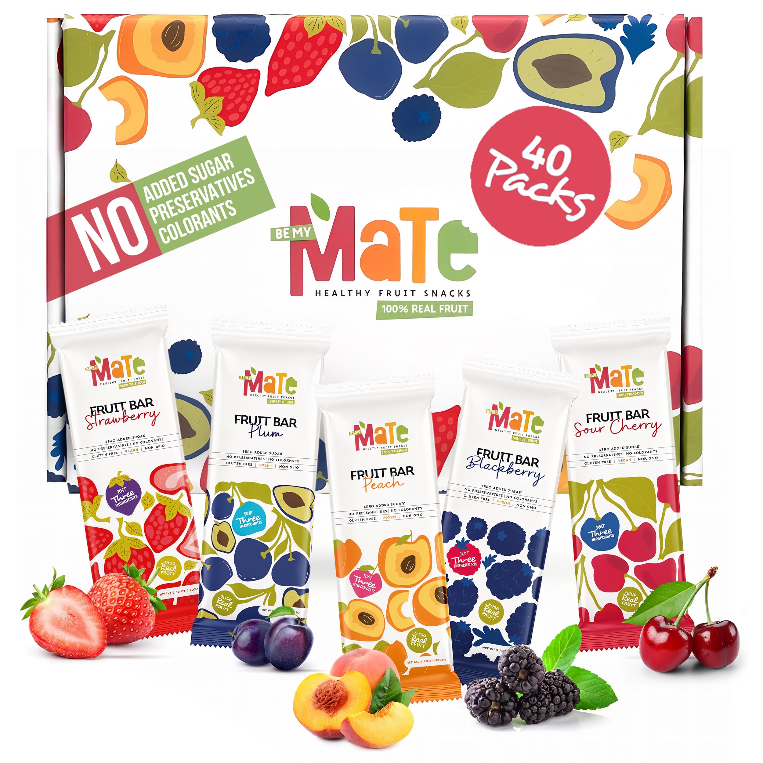 Be MY Mate Mate Fruit Bars variety 40-pack, convenient clean snack for active days.