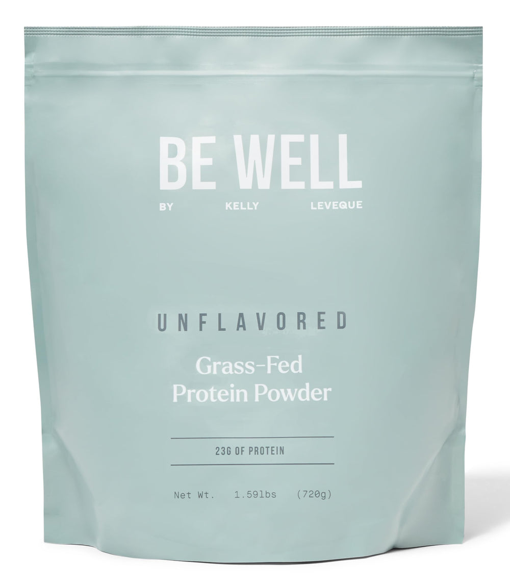 Be Well by Kelly unflavored grass-fed beef protein powder tub front for keto-friendly protein