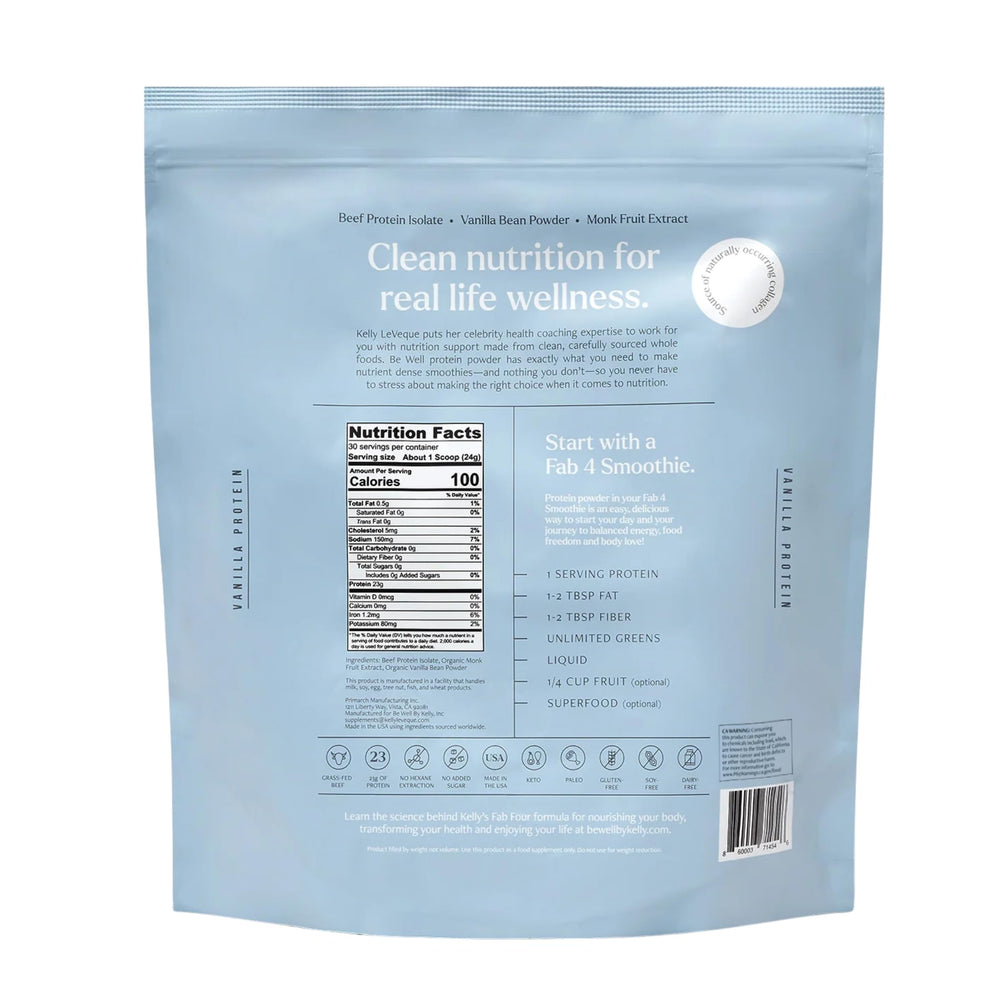 Keto- and paleo-friendly vanilla beef protein powder shake base