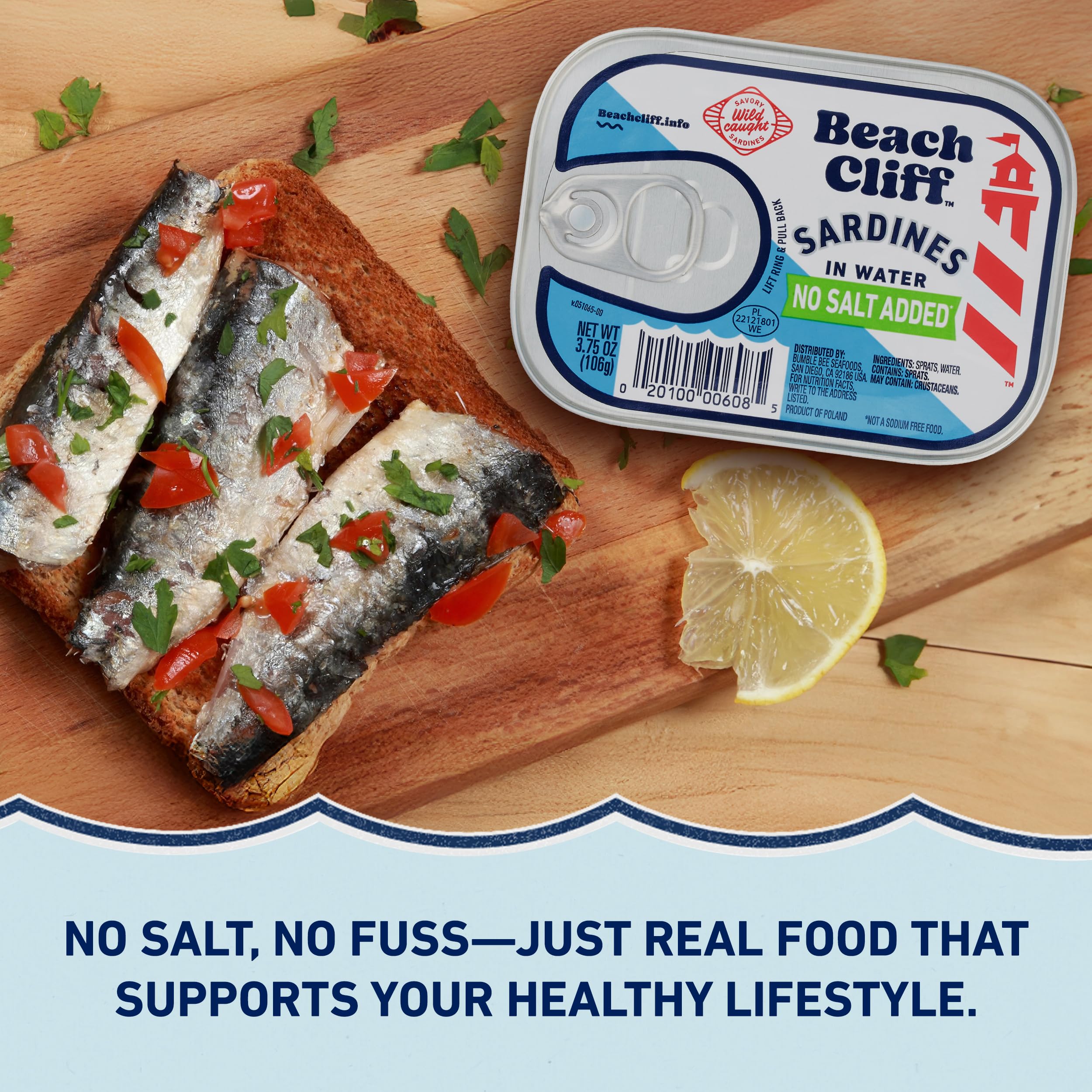 Beach Cliff pantry-ready sardines promote effortless post-workout or desk-snack options.