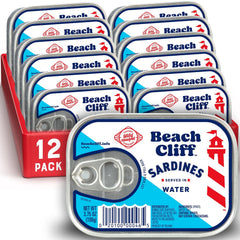 Beach Cliff sardines in water can, protein-packed snack ready to enjoy.