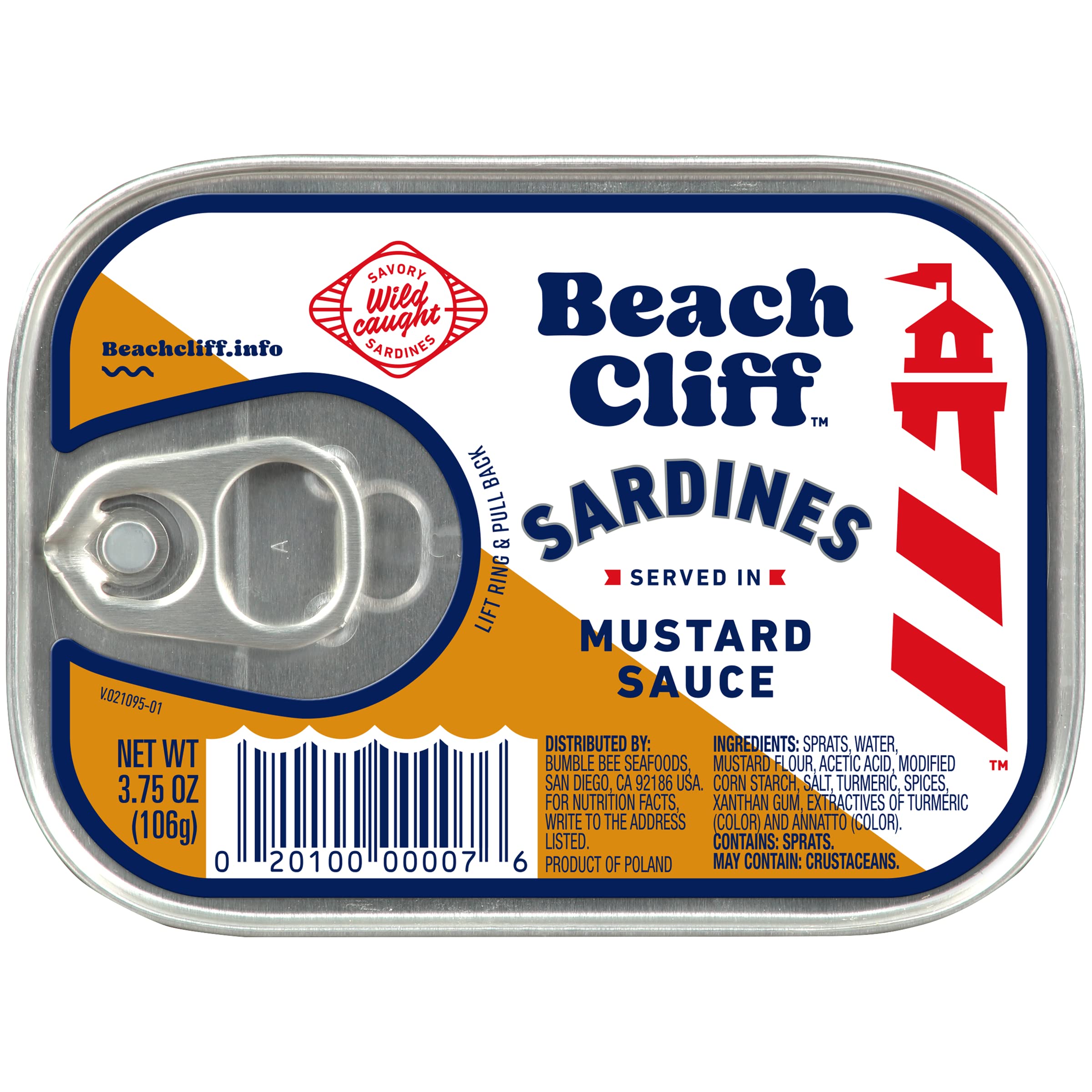 Beach Cliff sardines in mustard sauce can, protein-packed snack option.