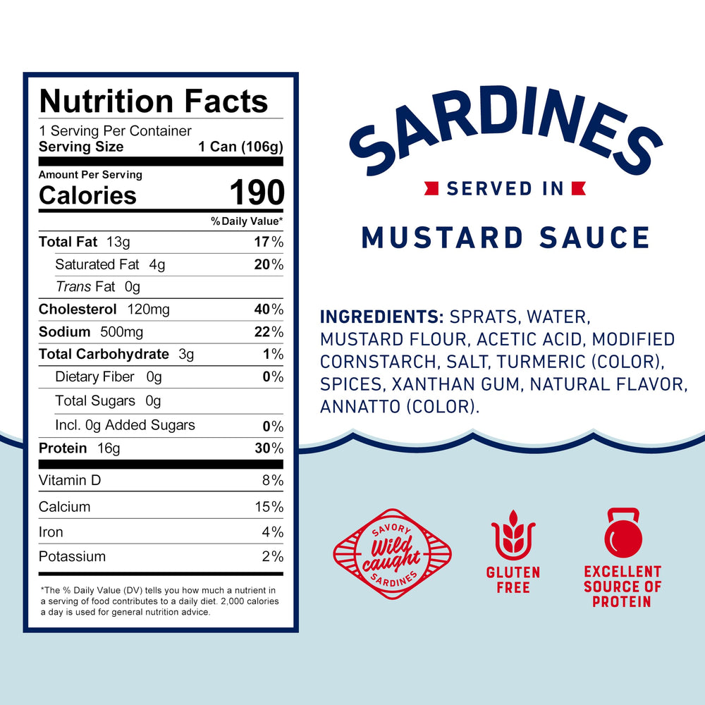 Closeup of Beach Cliff sardines in mustard sauce showing texture and flavor.