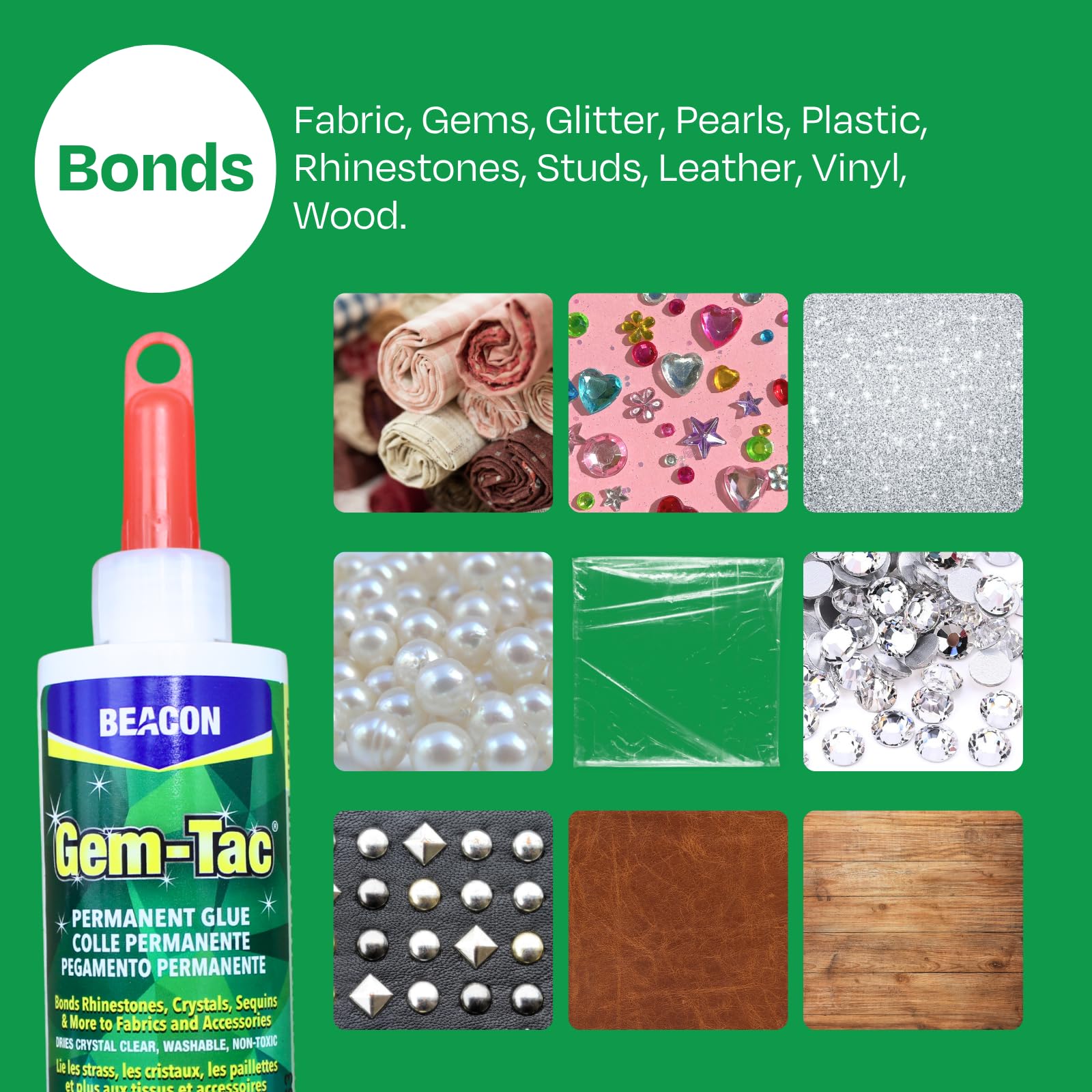 Beacon Gem-Tac crystal embellishment on fabric enables precise decoration.