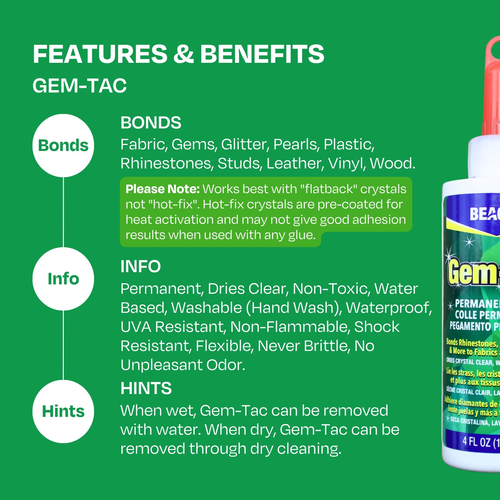 Beacon Gem-Tac fine-tip applicator enables precise placement of small crystals.