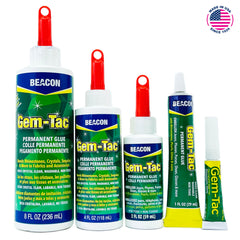 Beacon Gem-Tac on mirror-backed stones showing clear, durable bond.