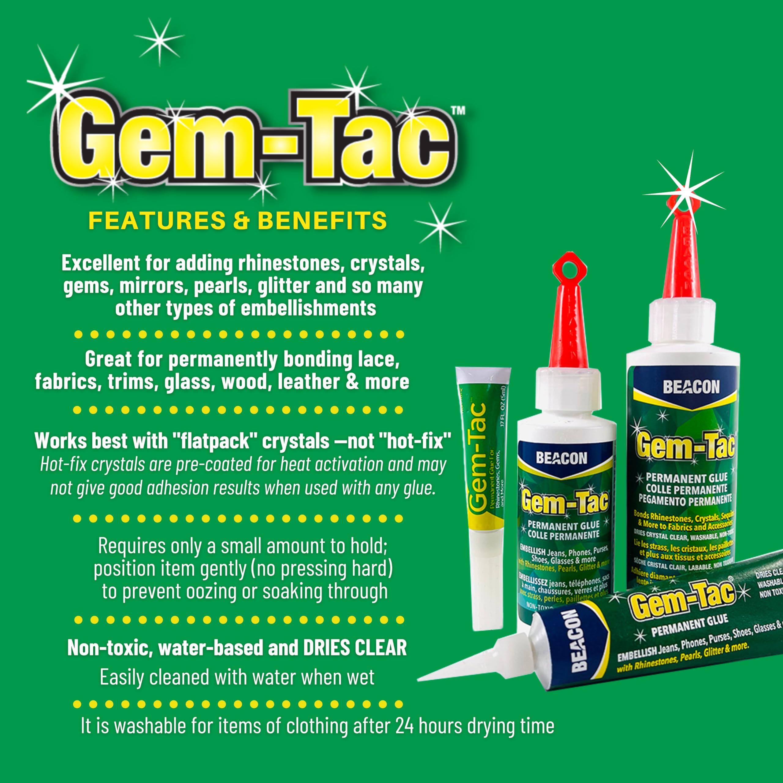 Beacon Gem-Tac is water-based and washable, easy clean-up.