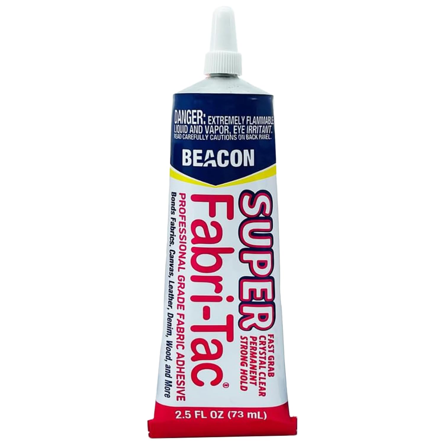 Beacon Super Fabri-Tac bottle closeup for rapid fabric bonding on projects.