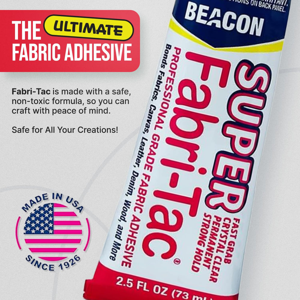 Beacon Super Fabri-Tac bonds wood and glass without staining fabrics.