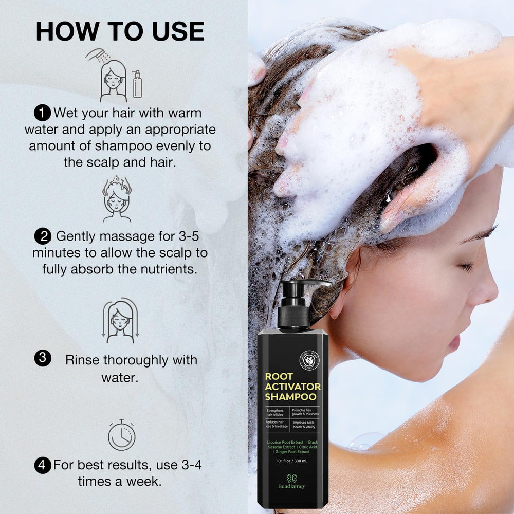 Beadlamey Root Activator Shampoo ingredients closeup noting plant extracts
