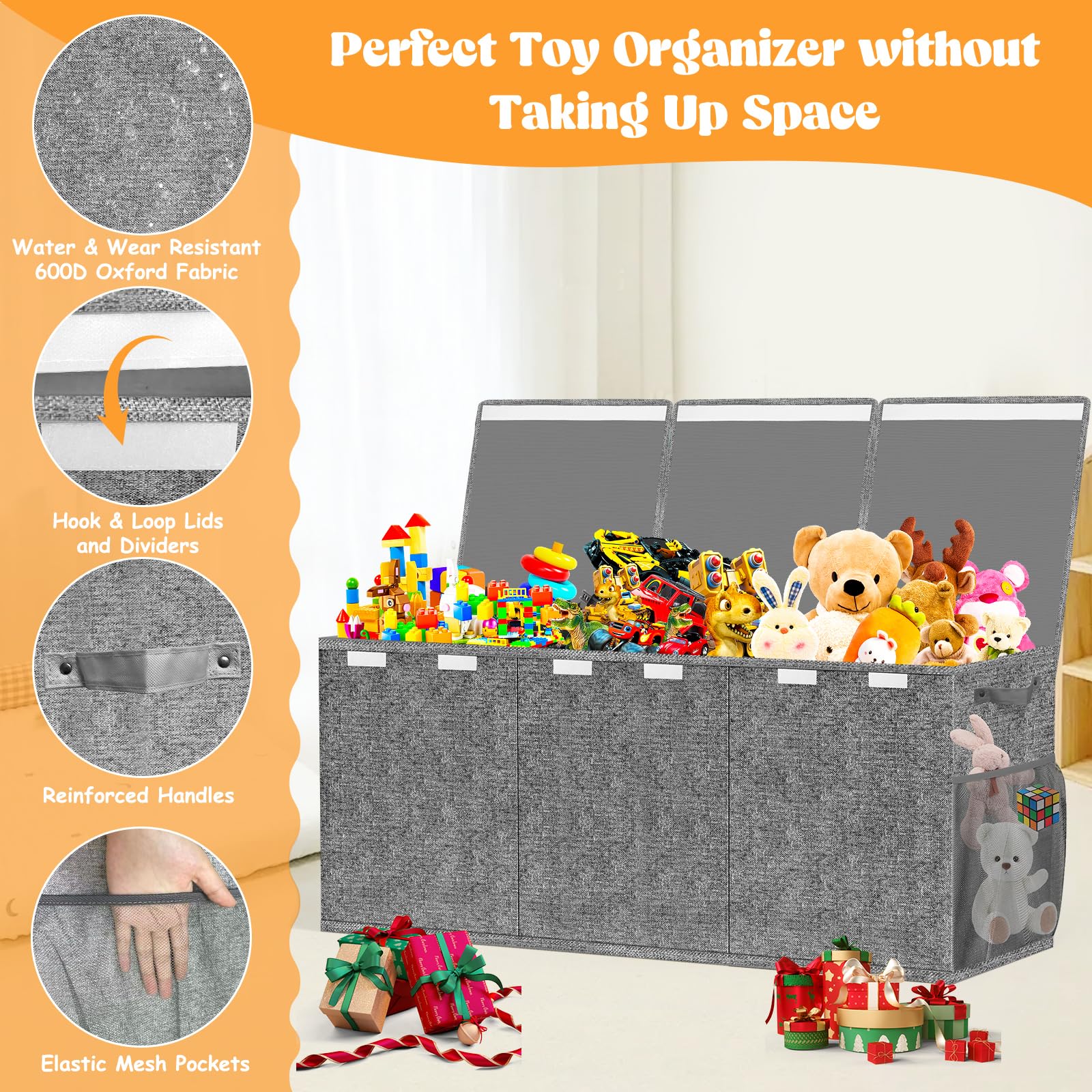 Beadsky collapsible toy storage organizer folds flat for compact storage.