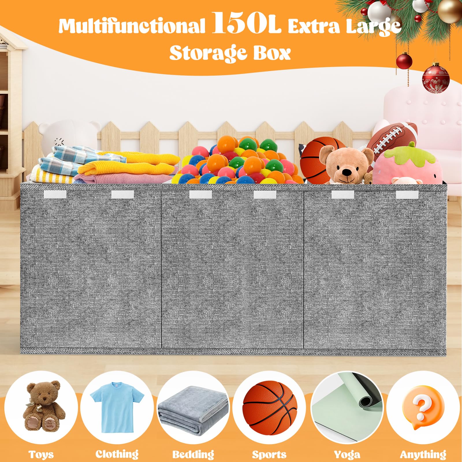 Beadsky gray toy box blends with nursery decor and stores essentials.