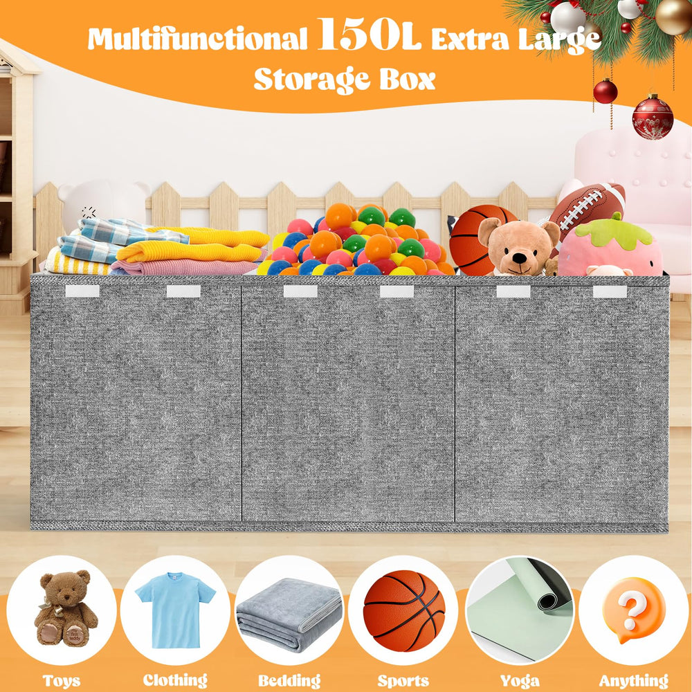 Beadsky gray toy box blends with nursery decor and stores essentials.