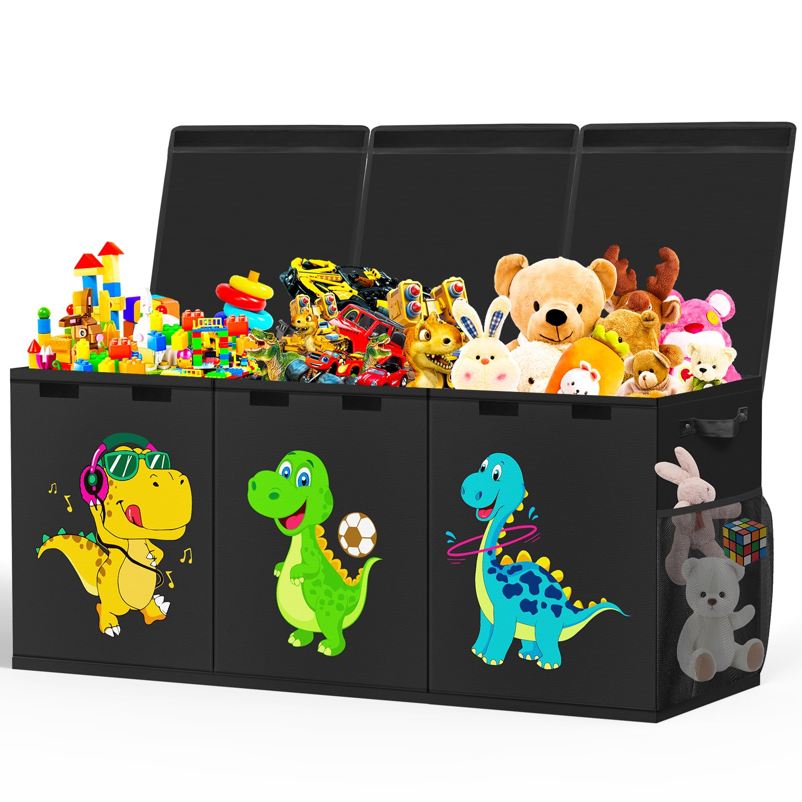 Beadsky toy box with lid open, dustproof design keeps toys tidy.