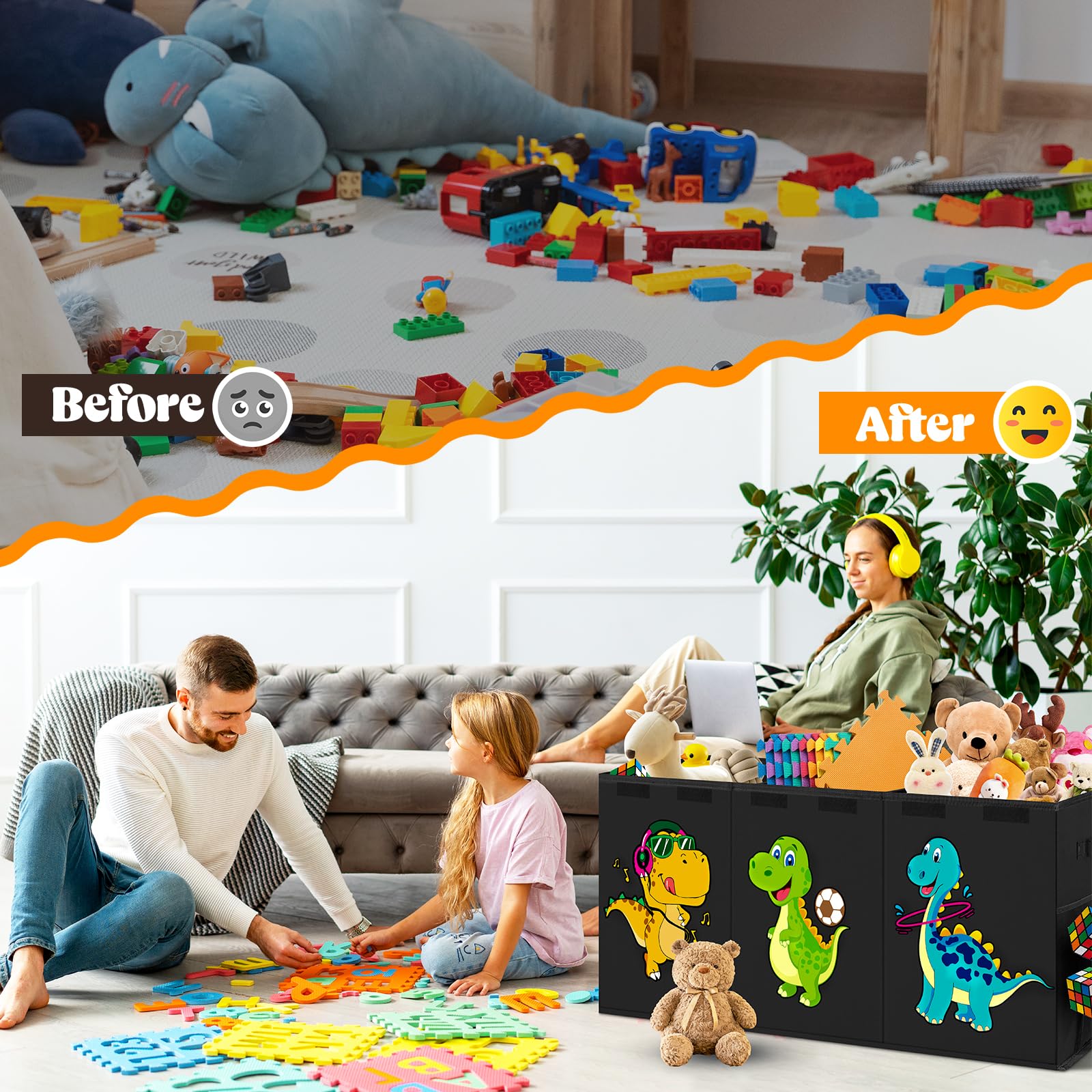 Beadsky toy box interior is spacious for plush toys and blankets.