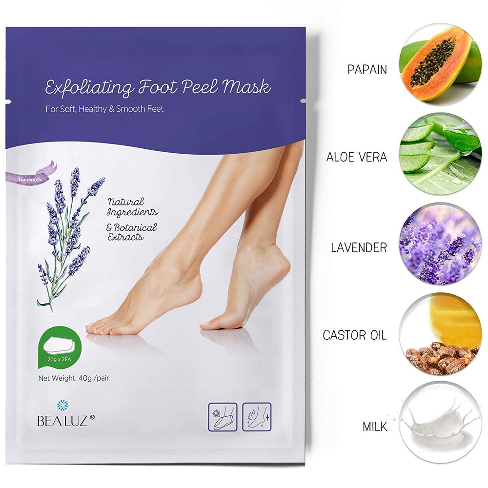 Bealuz foot peel mask close-up highlighting natural extracts