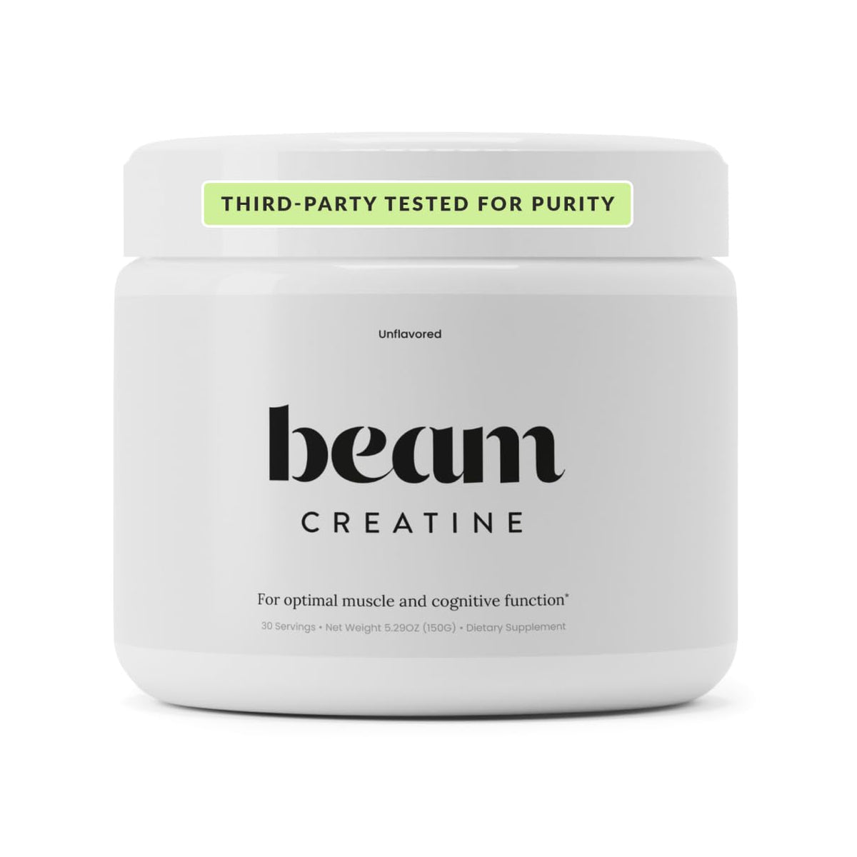 Beam Creatine Monohydrate powder 5g serving boosts strength during workouts.