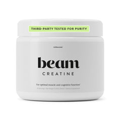 Beam Creatine Monohydrate powder 5g serving boosts strength during workouts.