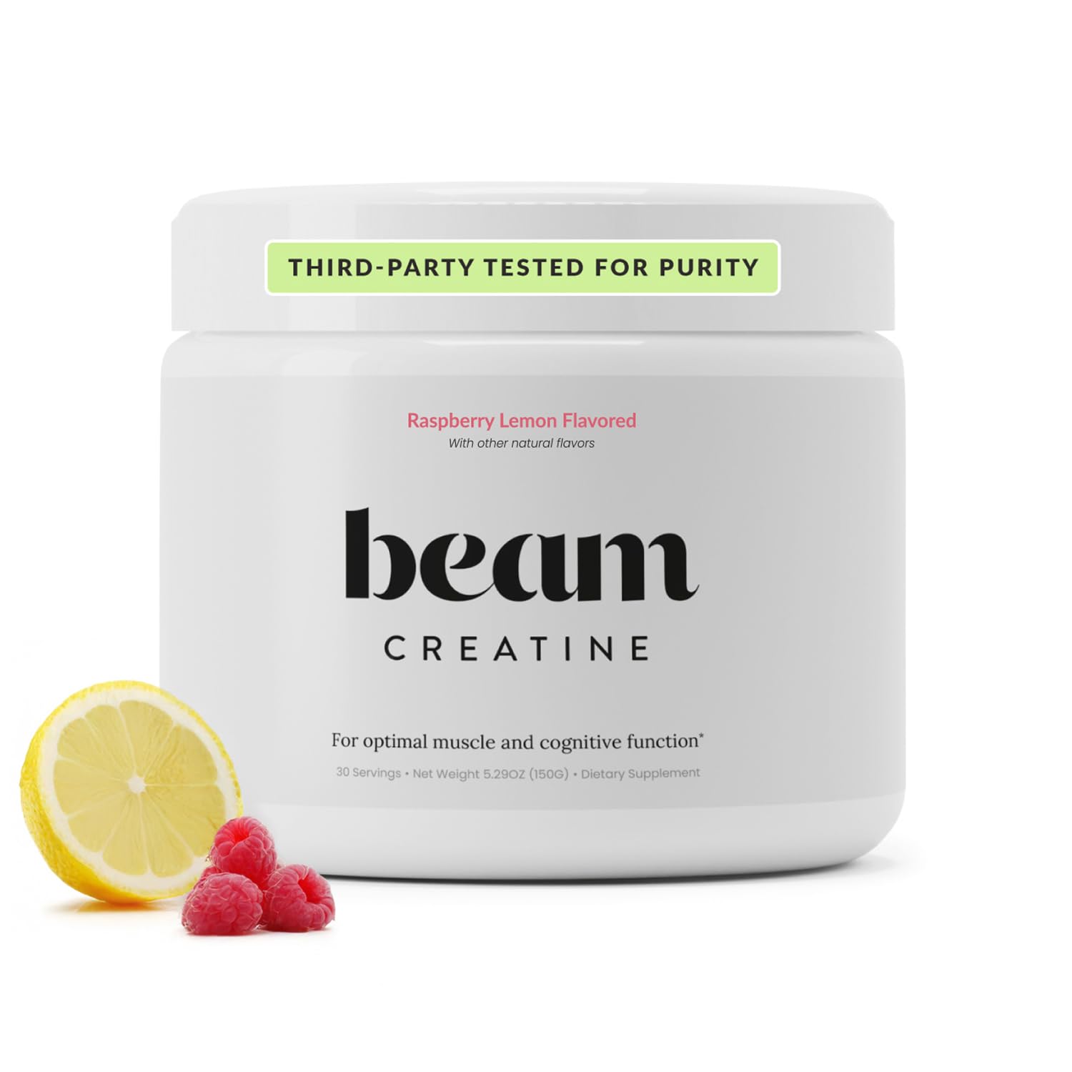 Beam Creatine Monohydrate Powder Raspberry Lemon glass ready for a high-energy workout.