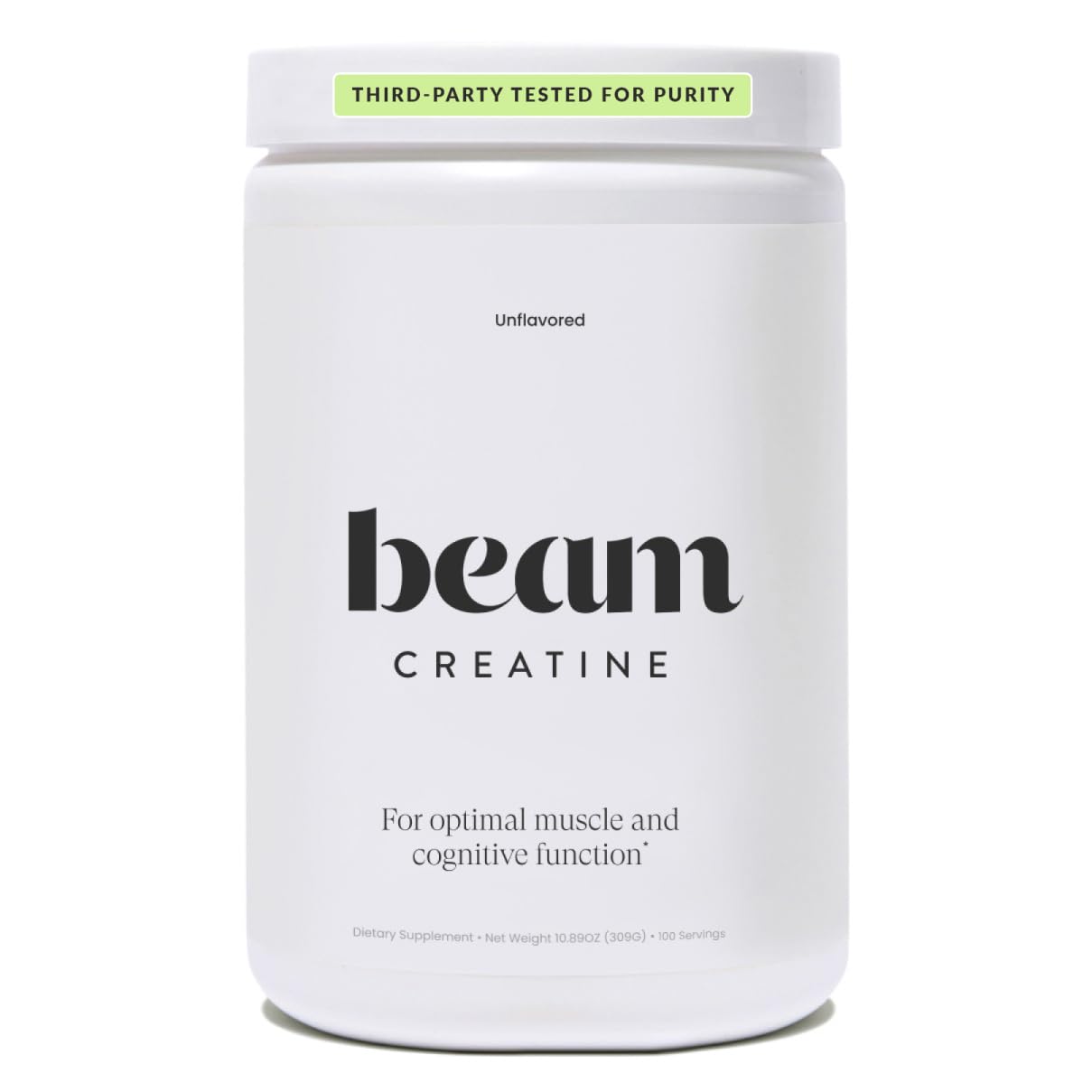 Beam Creatine Monohydrate unflavored powder for versatile mixing and muscle support.