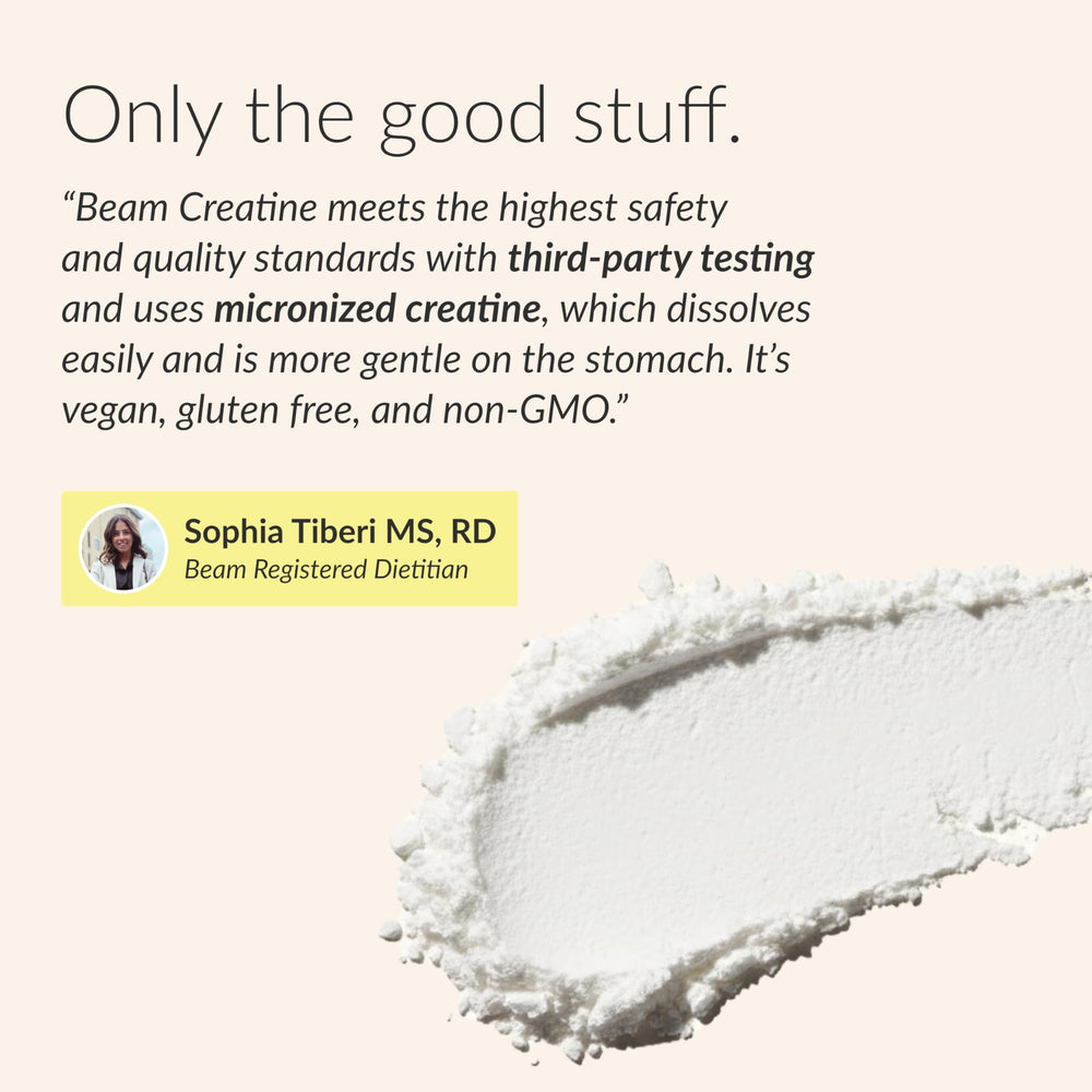 Beam Creatine Monohydrate with women and men training for broad athletic applicability.