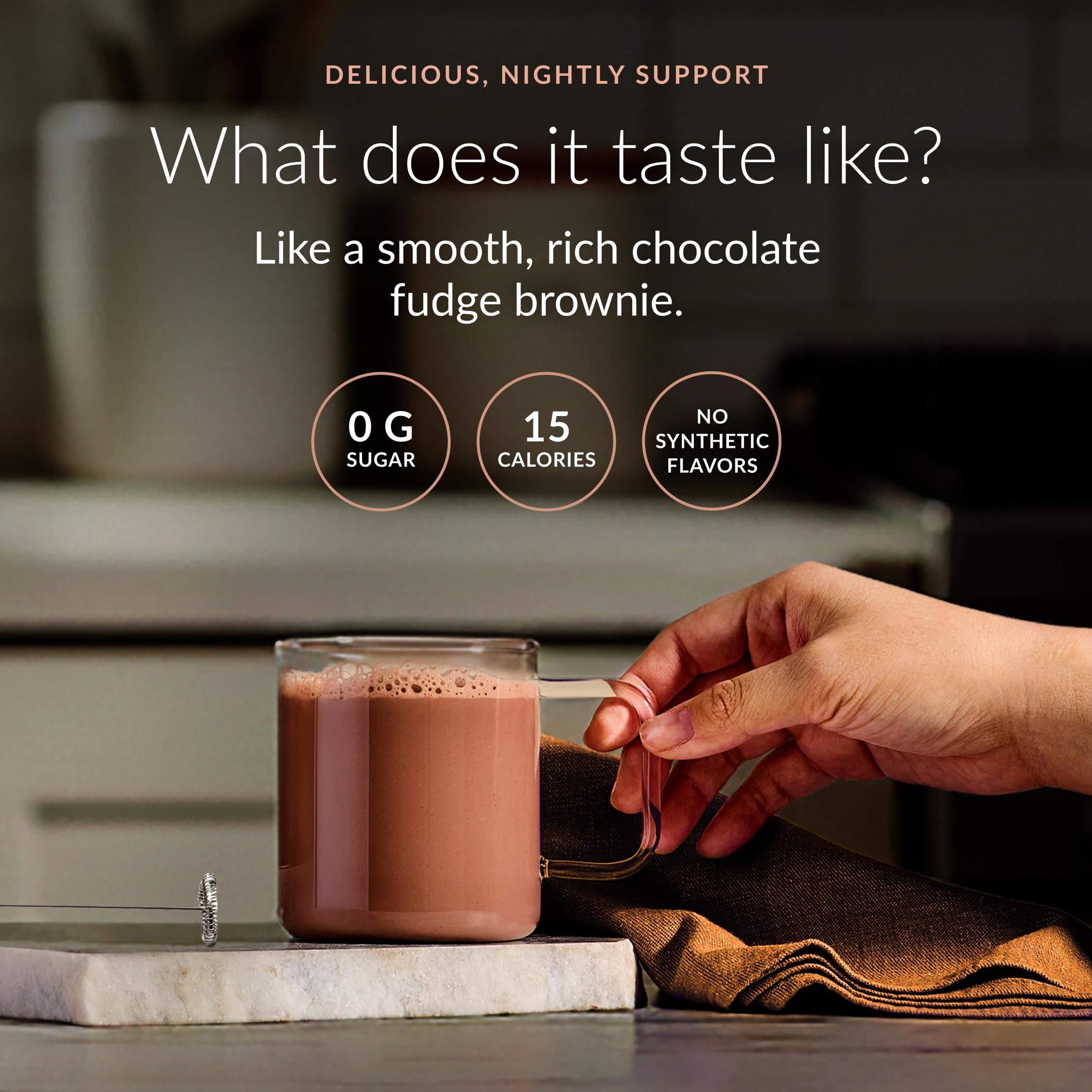 Beam Dream Sleep Powder in a cocoa cup ready to sip