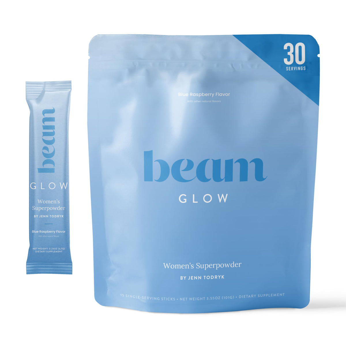 Beam Glow bottle front view highlighting hormone balance support for daily wellness.